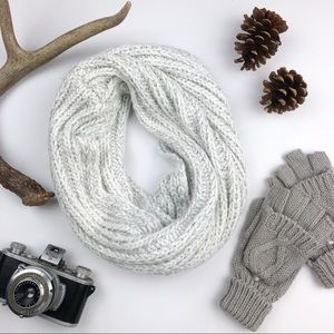 Ivory & Silver Metallic Knit Infinity Circle Scarf